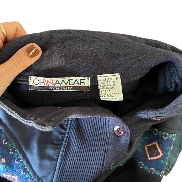 Vintage Navy Pullover with Quilted Detail Medium - Picture 2 of 4